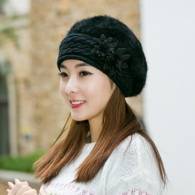 Elegant Knitted Hat Fur Cap