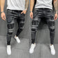 Fashion Grid Beggar Patches Slim Skinny Ripped Denim pants - Jeans