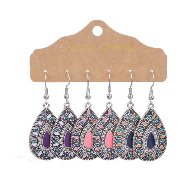 Boho Ethnic Feather Flower Vintage Earrings Set For Women