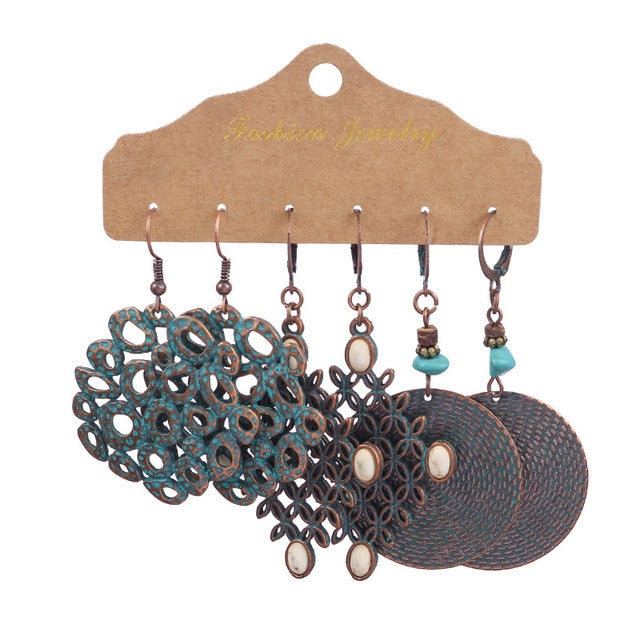 Boho Ethnic Feather Flower Vintage Earrings Set For Women