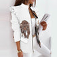 Elegant Long Sleeve Ruffle Plaid Print Zipper Top Jacket Coat