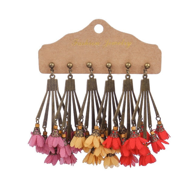 Boho Ethnic Feather Flower Vintage Earrings Set For Women