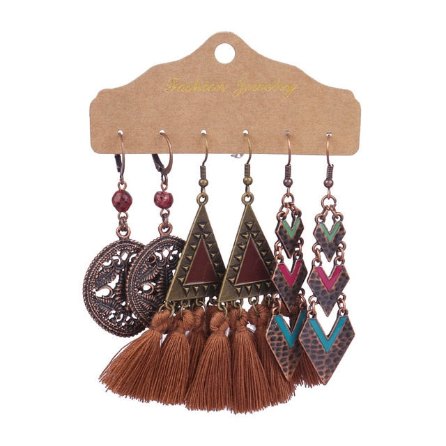 Boho Ethnic Feather Flower Vintage Earrings Set For Women