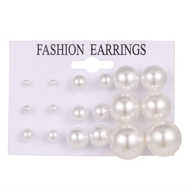 Pearl Crystal Stud Earrings Set For Women