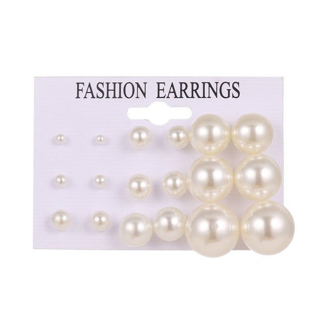 Pearl Crystal Stud Earrings Set For Women