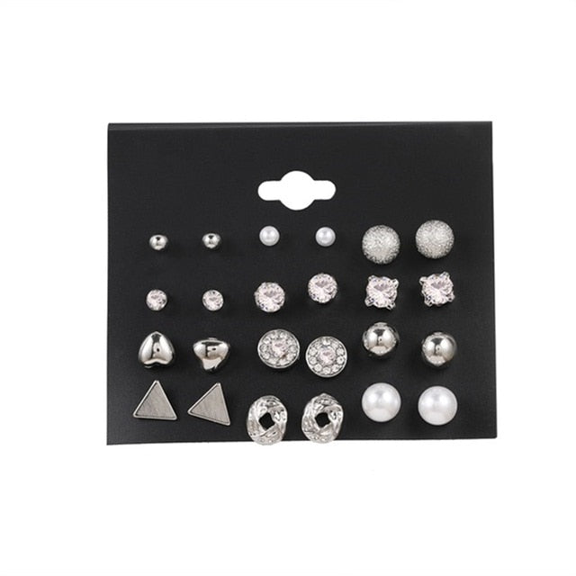 Pearl Crystal Stud Earrings Set For Women