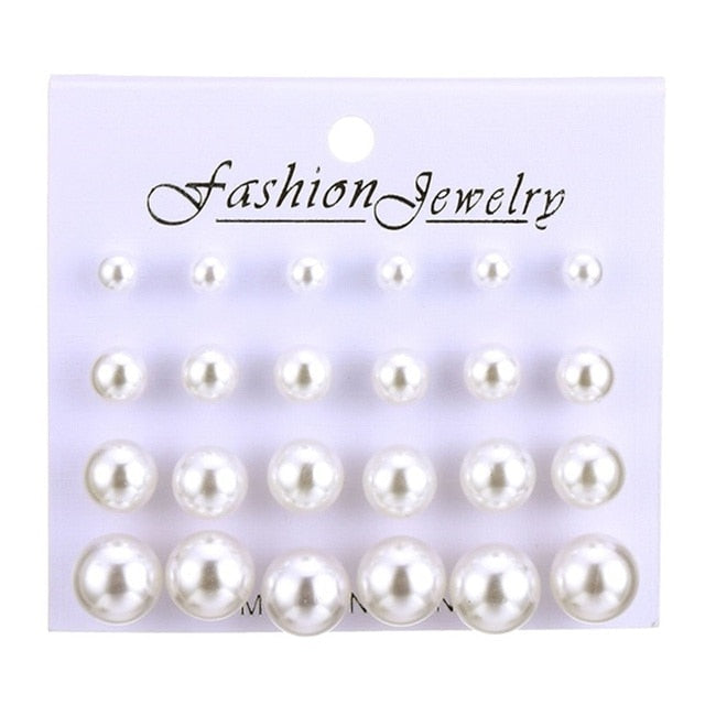 Pearl Crystal Stud Earrings Set For Women