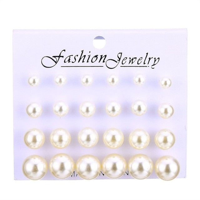 Pearl Crystal Stud Earrings Set For Women