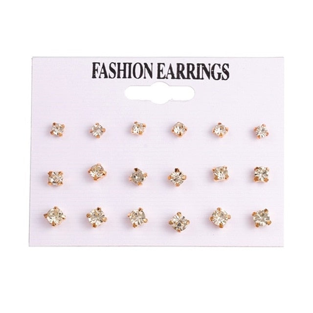 Pearl Crystal Stud Earrings Set For Women
