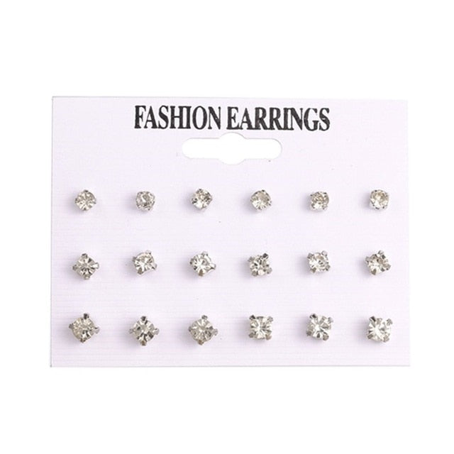 Pearl Crystal Stud Earrings Set For Women