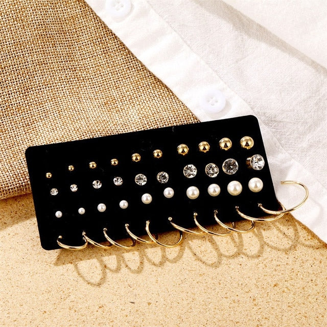 Gold Color Geometric Round Earrings Set For Women