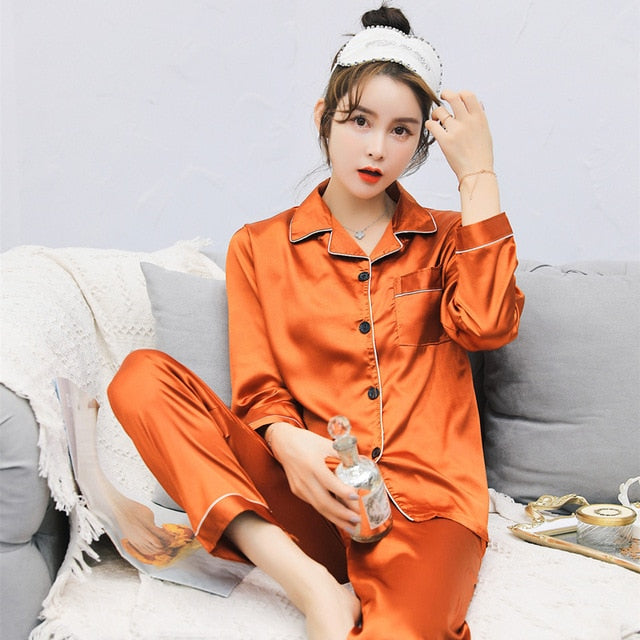 Sleepwear Silk Satin Pajama
