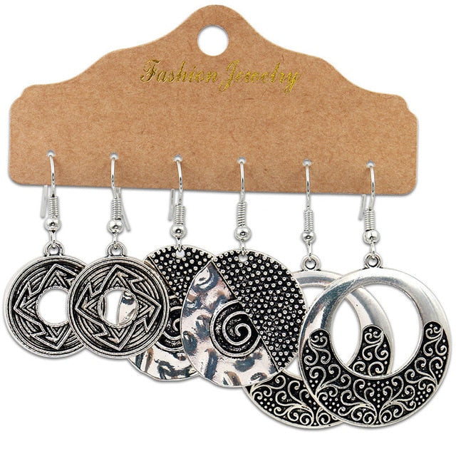 Boho Ethnic Feather Flower Vintage Earrings Set For Women