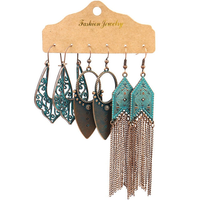 Boho Ethnic Feather Flower Vintage Earrings Set For Women