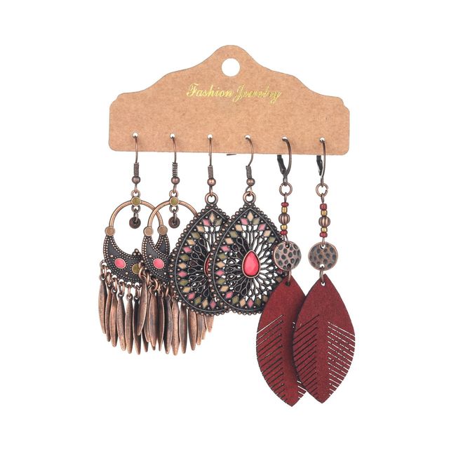 Boho Ethnic Feather Flower Vintage Earrings Set For Women