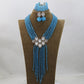 Long Design Blue Beads Crystal Jewelry Set Women