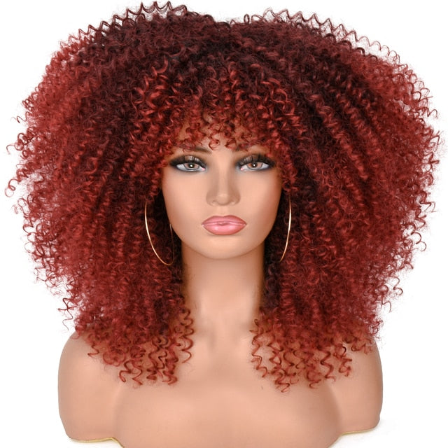 Short Hair Afro Kinky Curly Synthetic Wig With Bangs