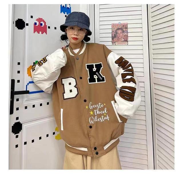 Spring and autumn base ball retro green bomber jacket embroidery trend couple