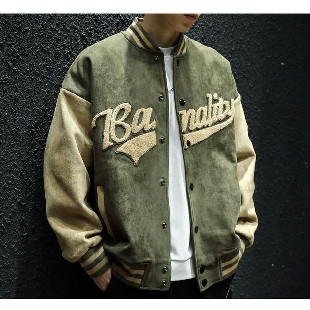 Spring and autumn base ball retro green bomber jacket embroidery trend couple