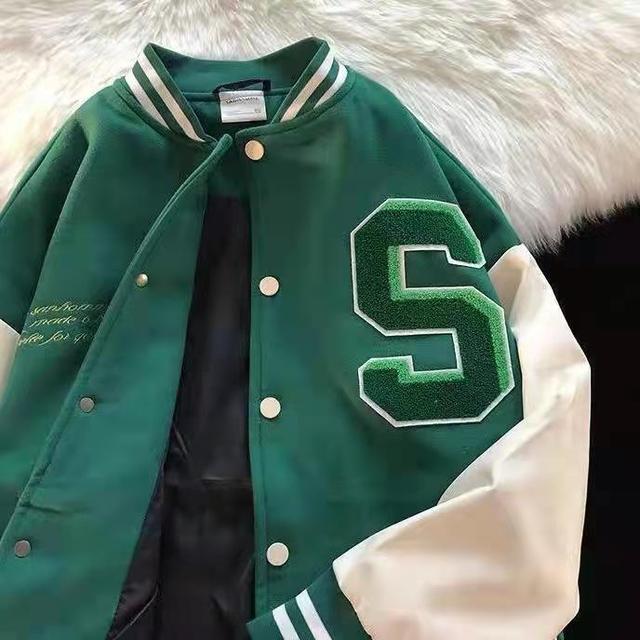 Spring and autumn base ball retro green bomber jacket embroidery trend couple
