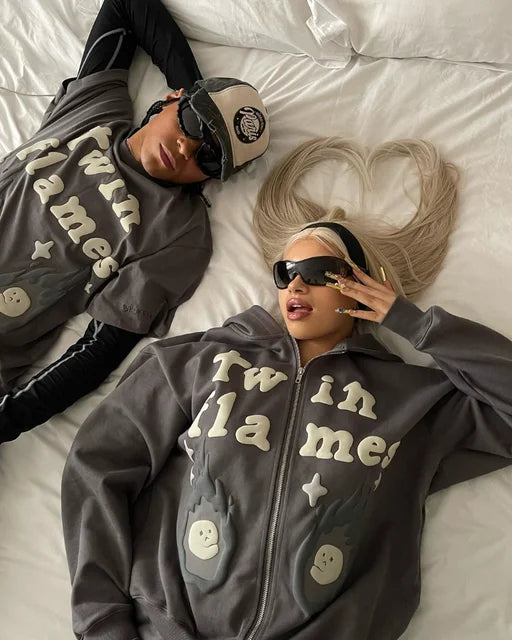 Y2k puffed printed font oversized hoodie