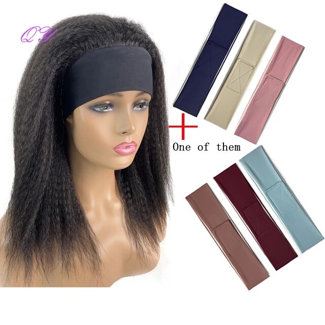 Straight Headband Wig Natural Black Medium Length Wig Afro Kinky Free Part