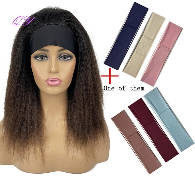 Straight Headband Wig Natural Black Medium Length Wig Afro Kinky Free Part