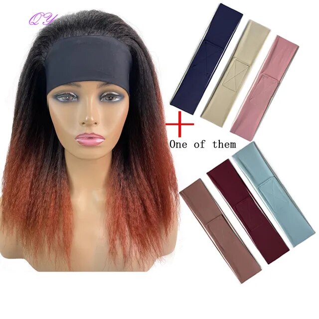 Straight Headband Wig Natural Black Medium Length Wig Afro Kinky Free Part