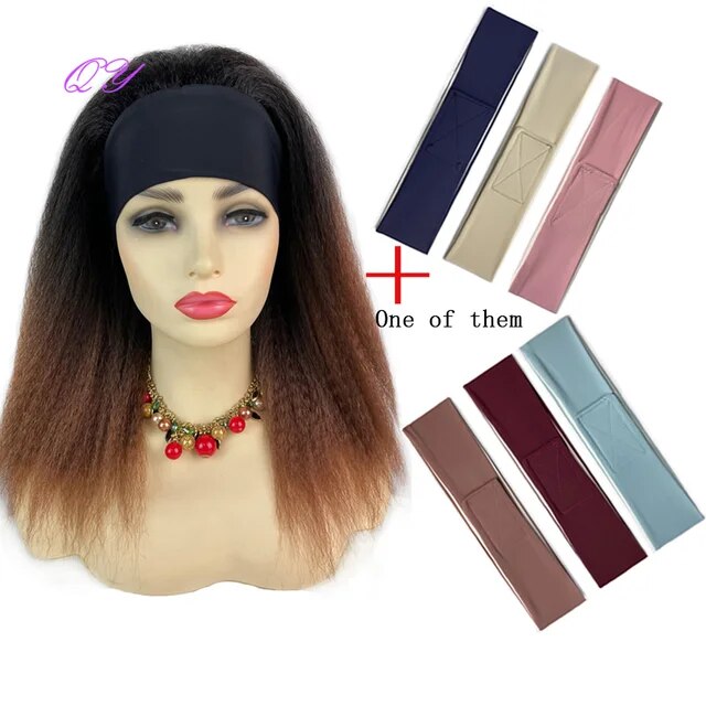 Straight Headband Wig Natural Black Medium Length Wig Afro Kinky Free Part