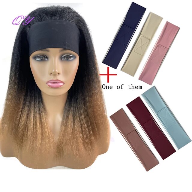 Straight Headband Wig Natural Black Medium Length Wig Afro Kinky Free Part
