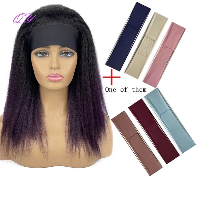 Straight Headband Wig Natural Black Medium Length Wig Afro Kinky Free Part