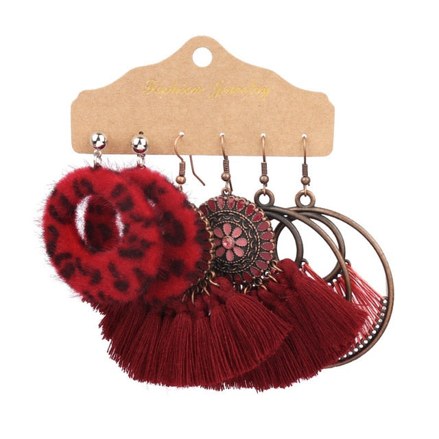 Boho Ethnic Feather Flower Vintage Earrings Set For Women