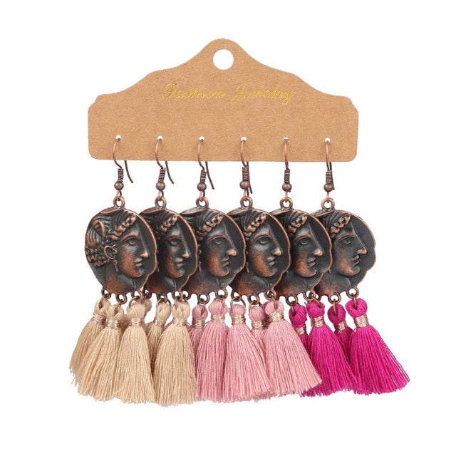 Boho Ethnic Feather Flower Vintage Earrings Set For Women