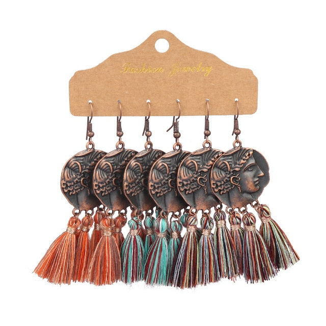 Boho Ethnic Feather Flower Vintage Earrings Set For Women