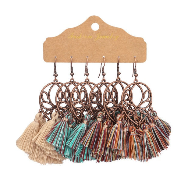 Boho Ethnic Feather Flower Vintage Earrings Set For Women