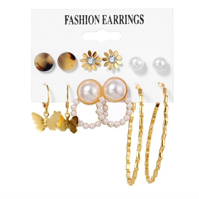 Pearl Crystal Stud Earrings Set For Women
