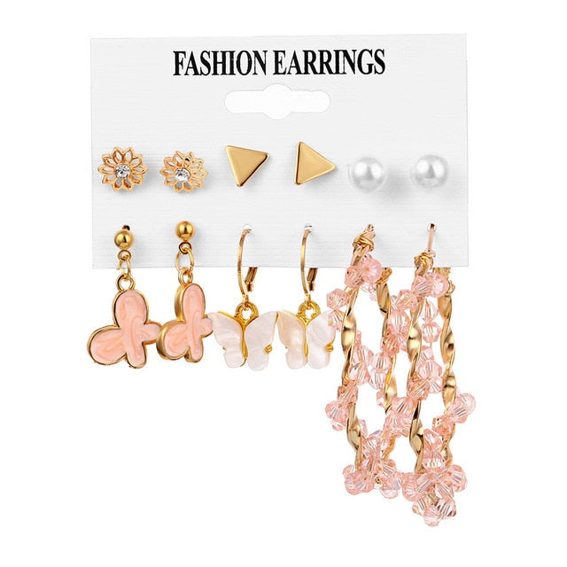 Pearl Crystal Stud Earrings Set For Women