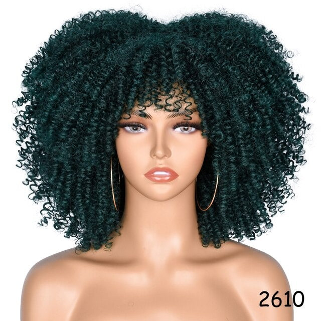 Short Hair Afro Curly Synthetic Wig With Bangs For Women
