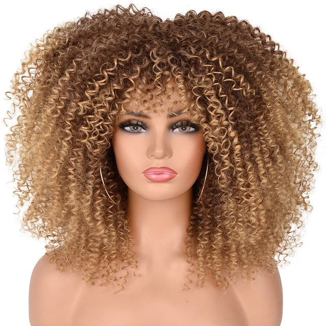 Short Hair Afro Kinky Curly Synthetic Wig With Bangs