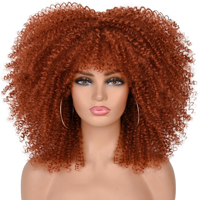 Short Hair Afro Kinky Curly Synthetic Wig With Bangs