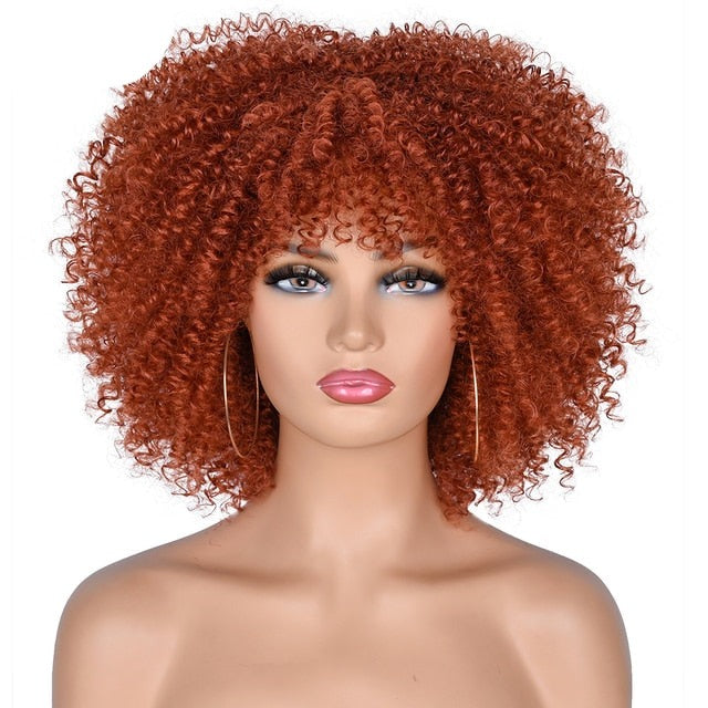 Short Hair Afro Kinky Curly Synthetic Wigs With Bangs