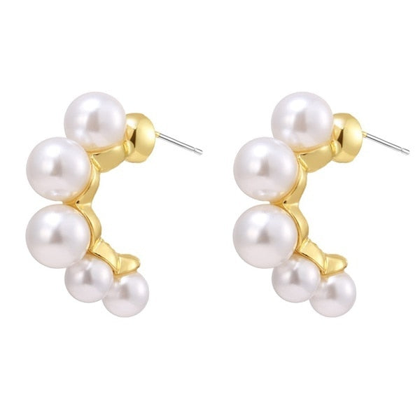 Pearl Crystal Gold Color Stud Earrings For Women