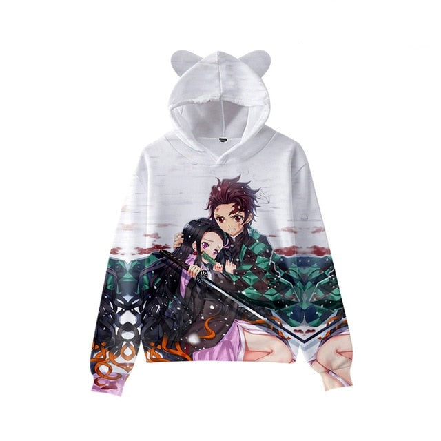 Kimetsu No Yaiba Cat Ears Hoodies Sweatshirt for kids