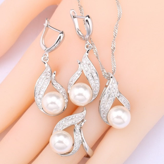Natural White Pearl 925 Silver Jewelry Sets For Women
