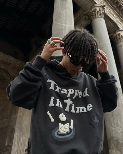 Y2k puffed printed font oversized hoodie