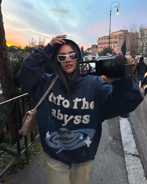 Y2k puffed printed font oversized hoodie