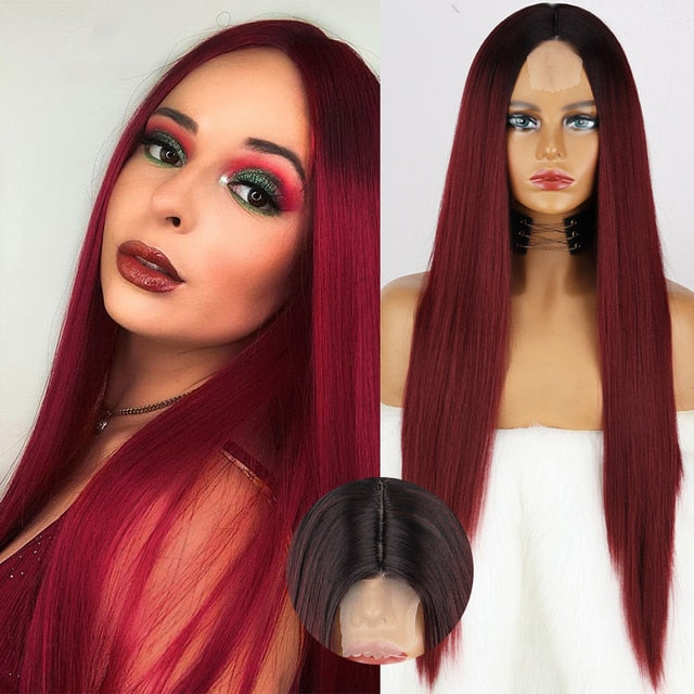 Colored Straight Natural Synthetic Wig