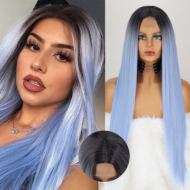 Colored Straight Natural Synthetic Wig