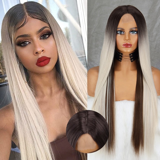 Colored Straight Natural Synthetic Wig