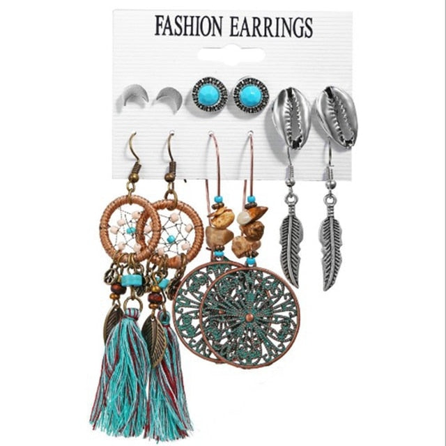 Vintage Ethnic Boho Earrings Set For Woman